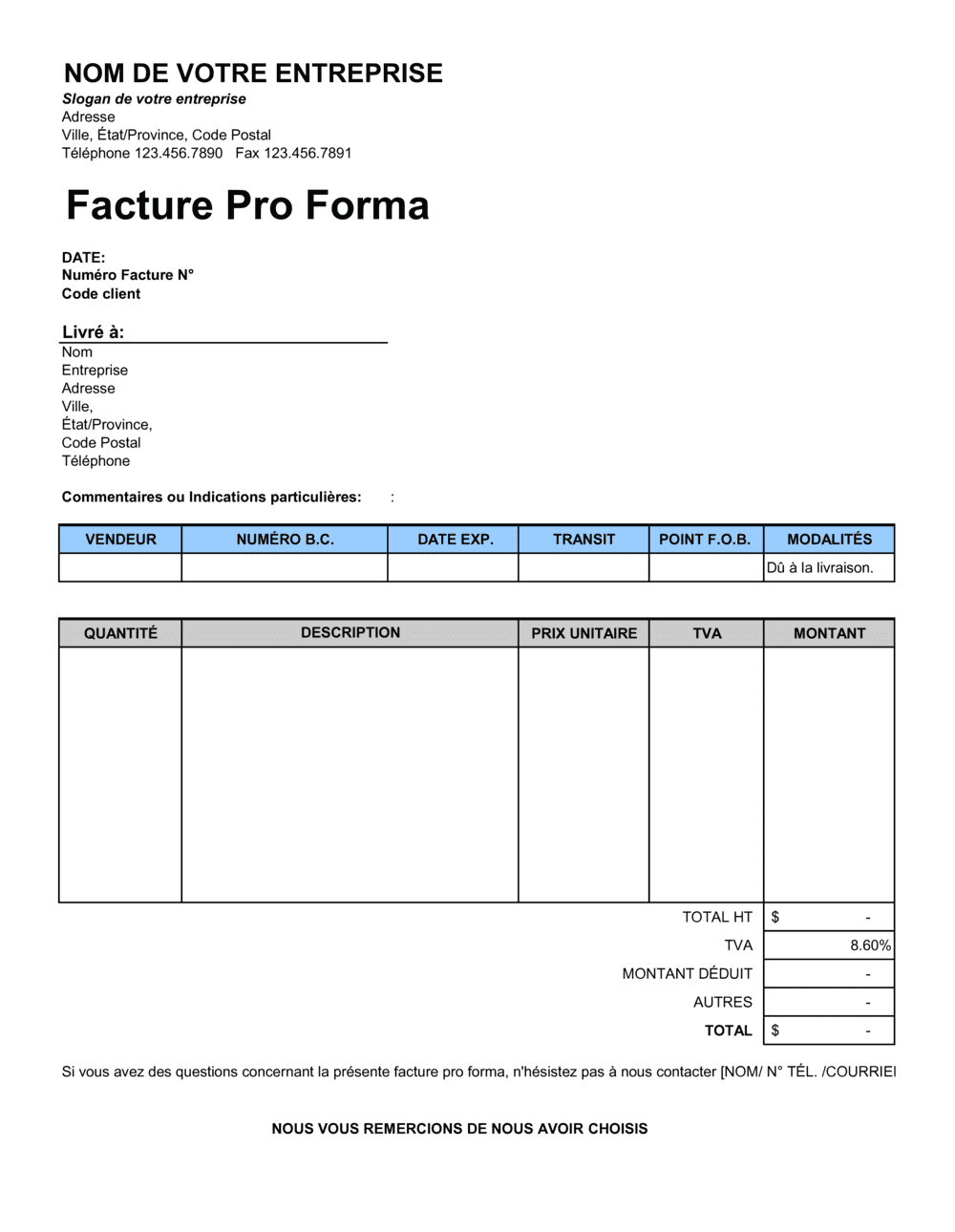 Business-in-a-Box's Facture pro forma