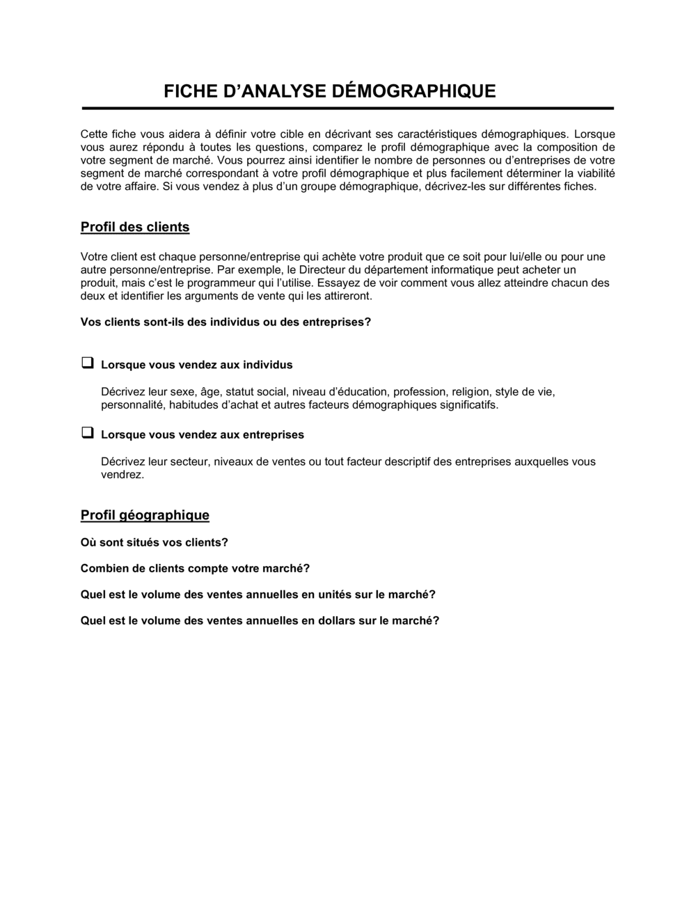 Business-in-a-Box's Fiche d'analyse démographique