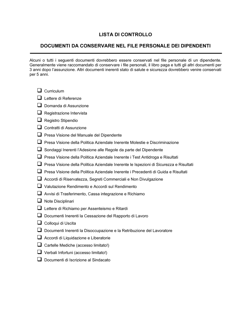 Business-in-a-Box's File personale dei dipendenti