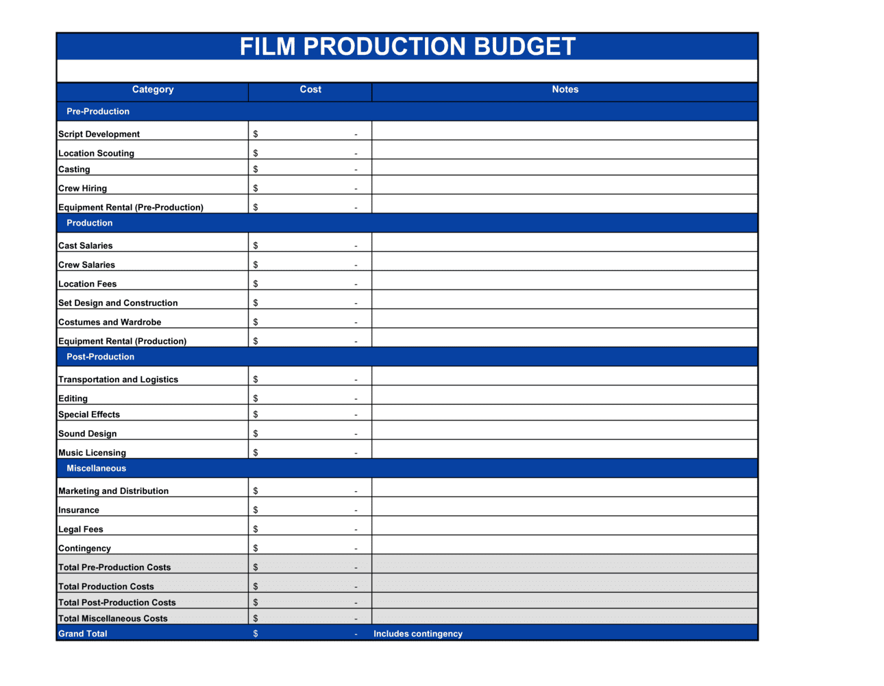 Film Production Budget Template BIB Film Production Budget Template BIB