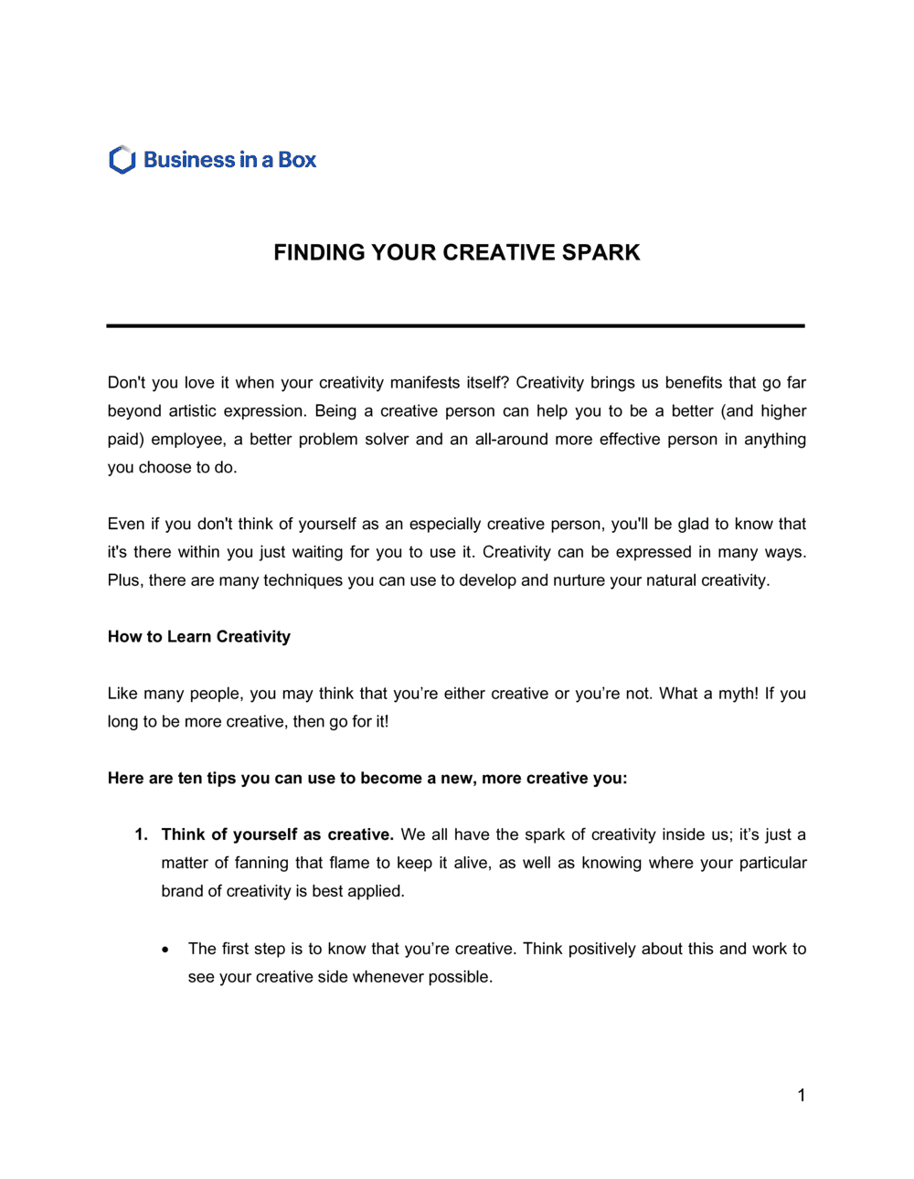Finding Your Creative Spark Template Finding Your Creative Spark Template