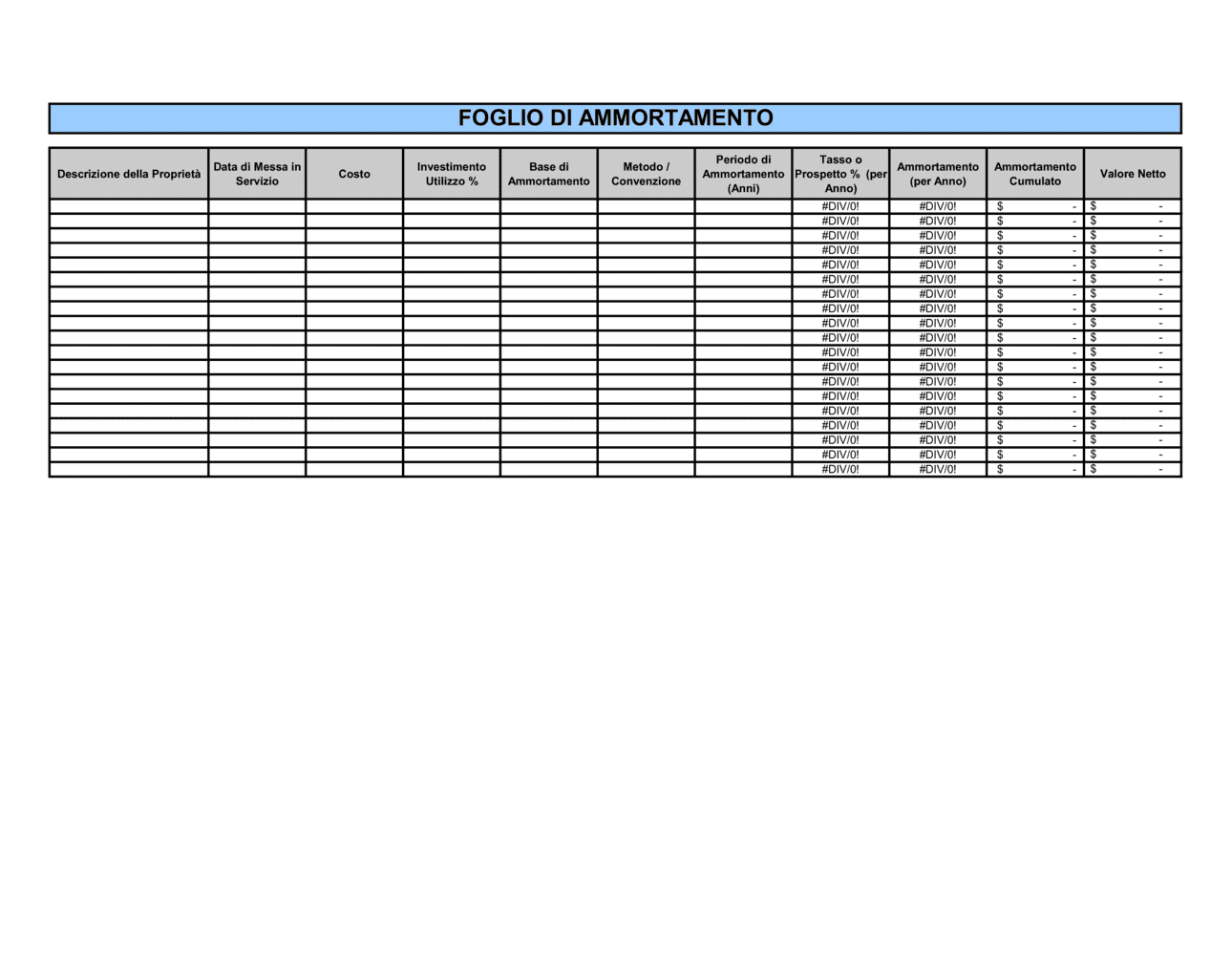 Business-in-a-Box's Foglio di ammortamento
