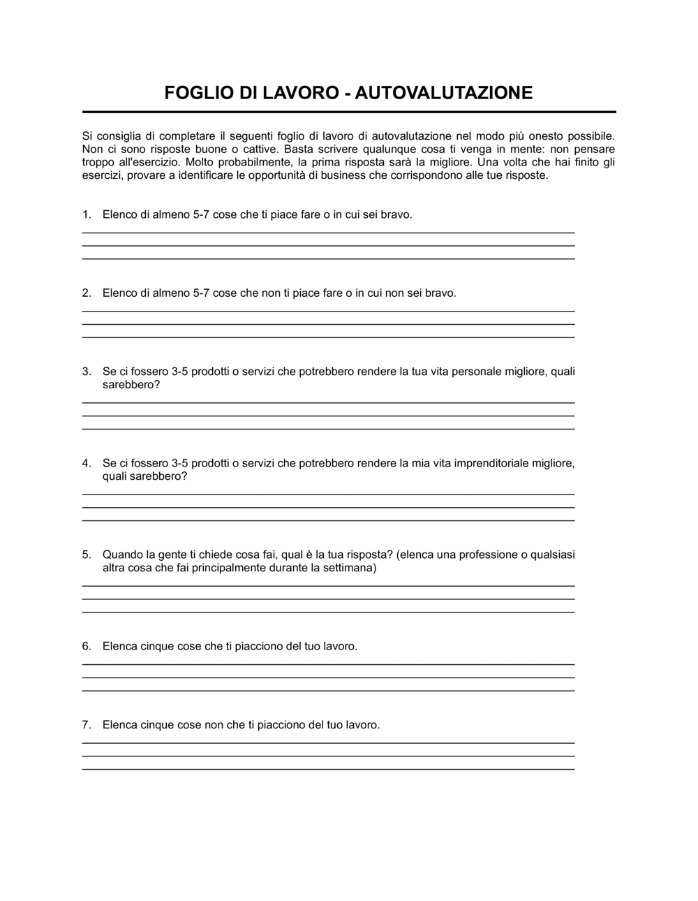 Business-in-a-Box's Foglio di lavoro autovalutazione