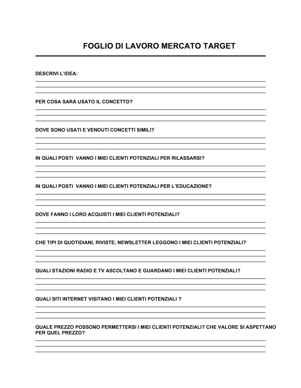 Business-in-a-Box's Foglio di lavoro Mercato target