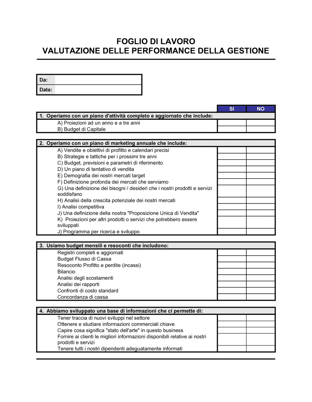 Business-in-a-Box's Foglio di lavoro valutazione performance della gestione