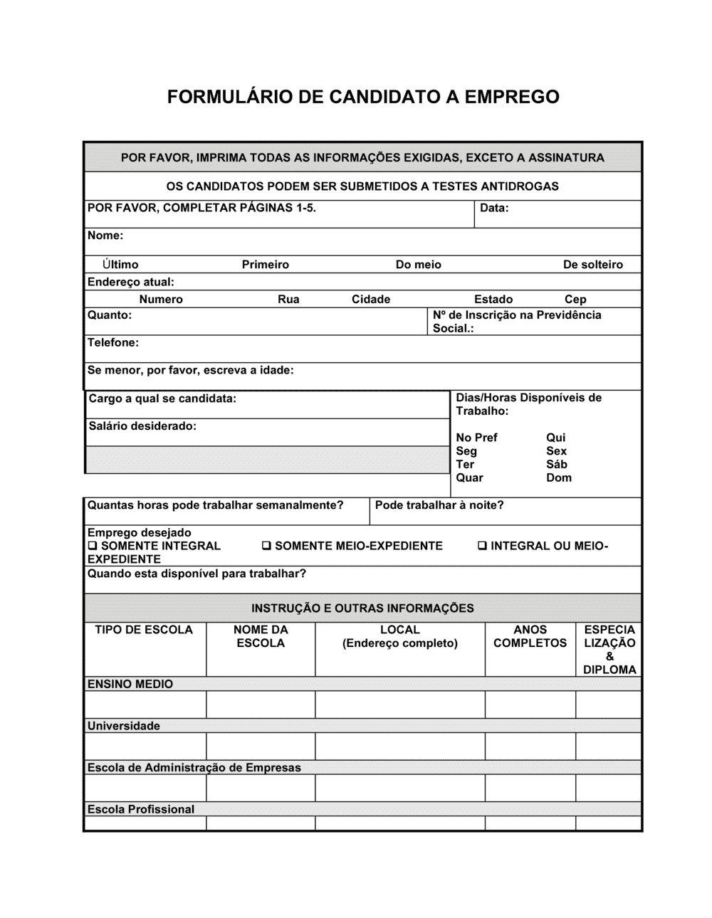 Candidate-se agora ao formulário de informações sobre o conceito de  trabalho