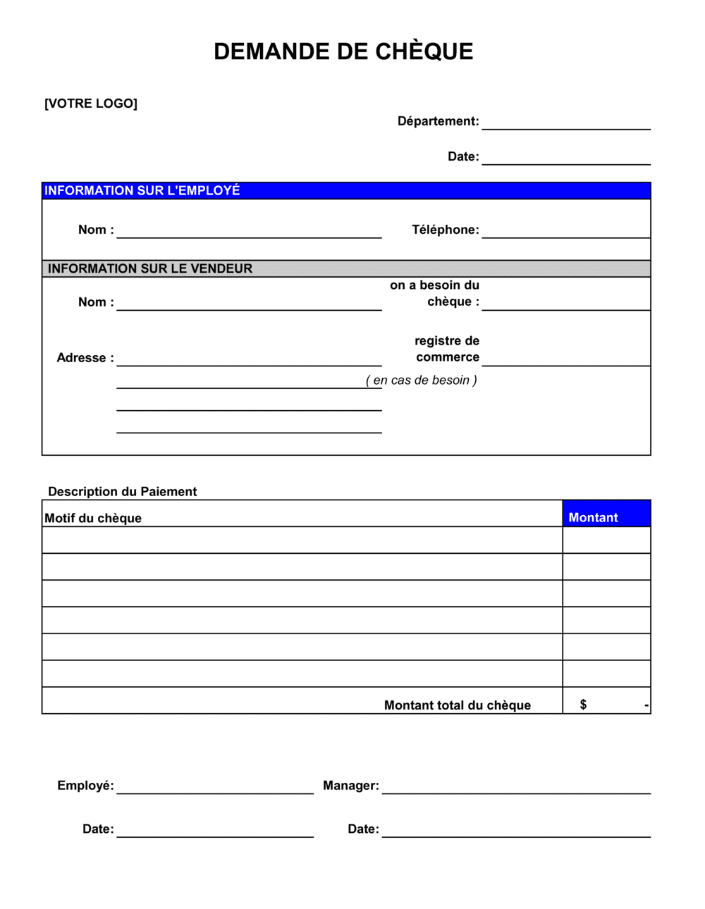 Business-in-a-Box's Formulaire de demande de chèque