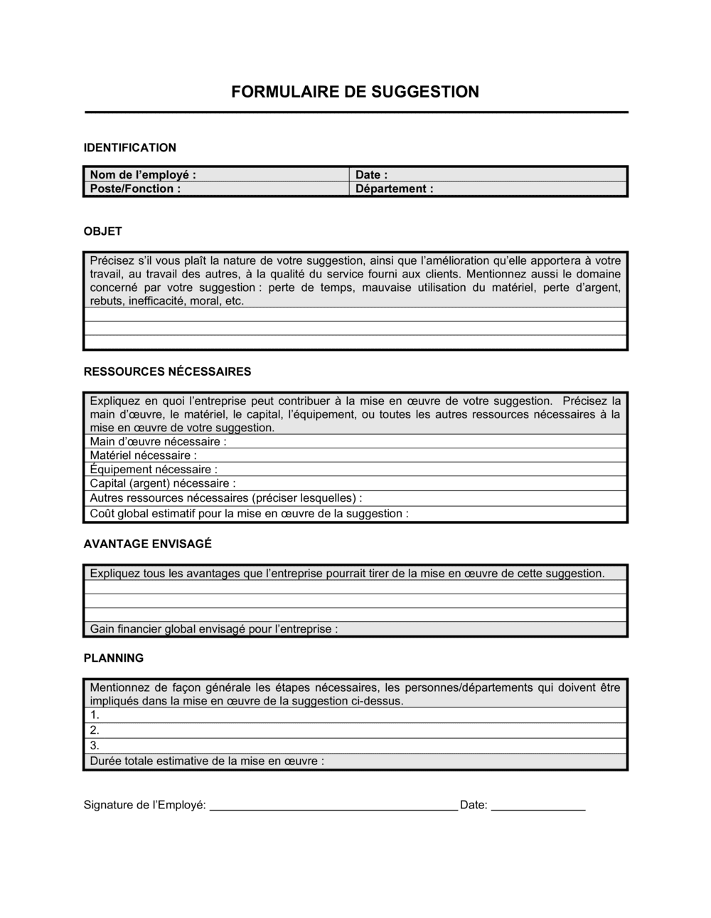 Business-in-a-Box's Formulaire de suggestion