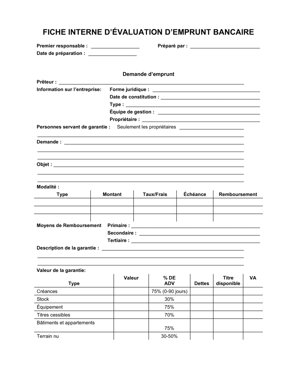 Business-in-a-Box's Formulaire Demande de prêt bancaire