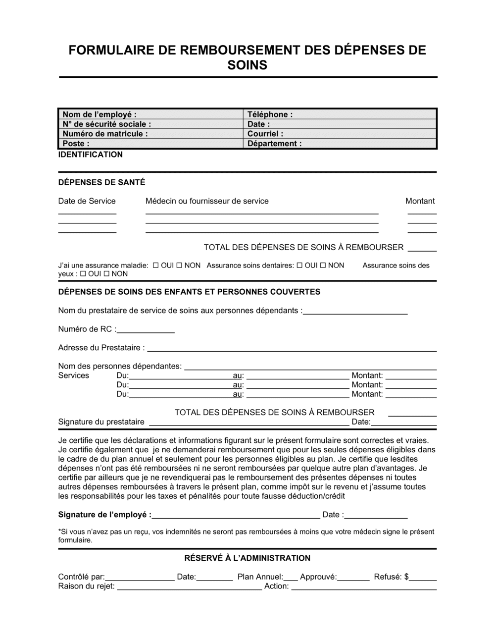 Business-in-a-Box's Formulaires de remboursement des frais médicaux