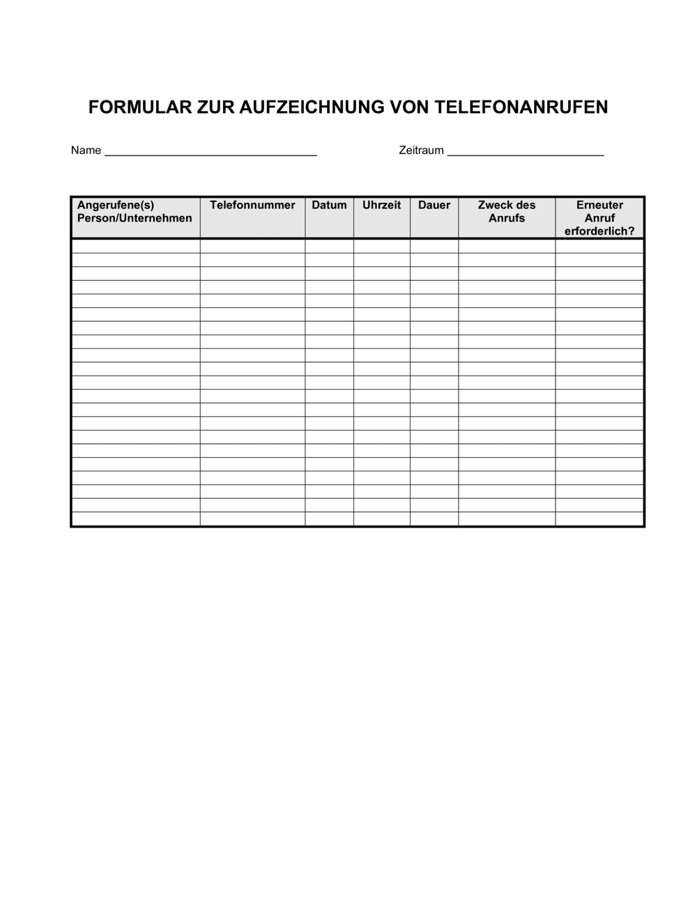 Business-in-a-Box's Formular zur Aufzeichnung von Telefonanrufen
