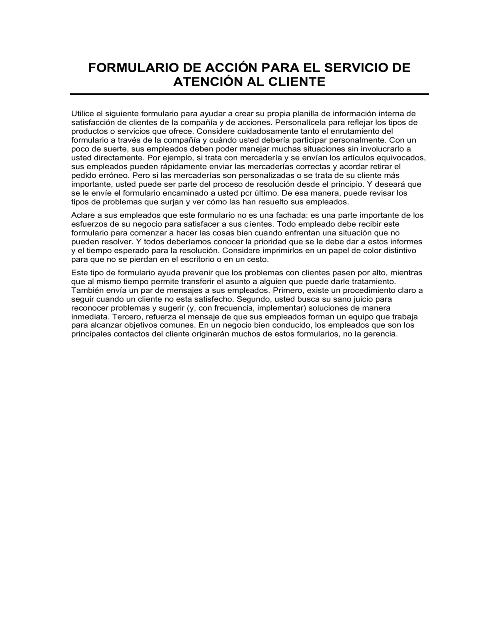 Business-in-a-Box's Formulario de acción para servicio de atención al cliente