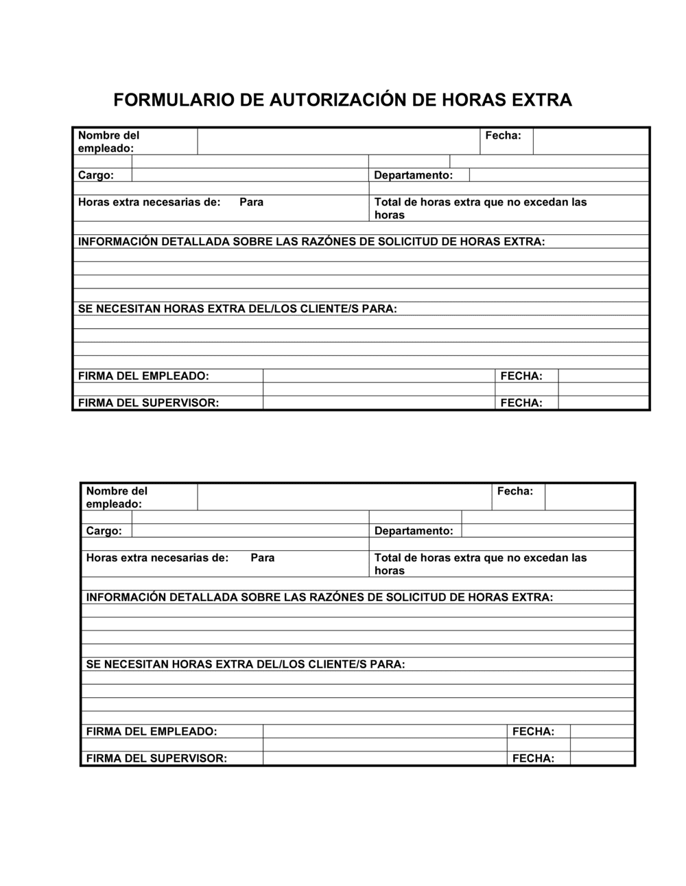 Business-in-a-Box's Formulario de autorización para horas extras