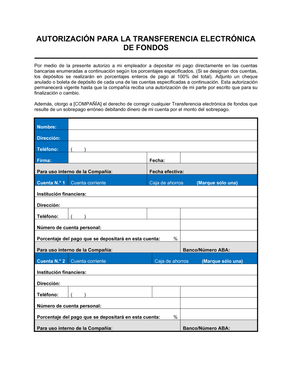 Business-in-a-Box's Formulario de depósito directo para inscripciones