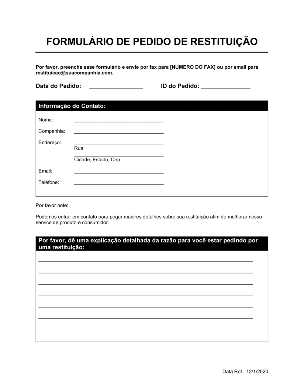 Business-in-a-Box's Formulario de Pedido de Restituição