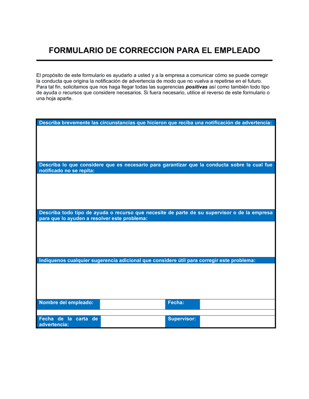 Business-in-a-Box's Formulario para corrección de empleados