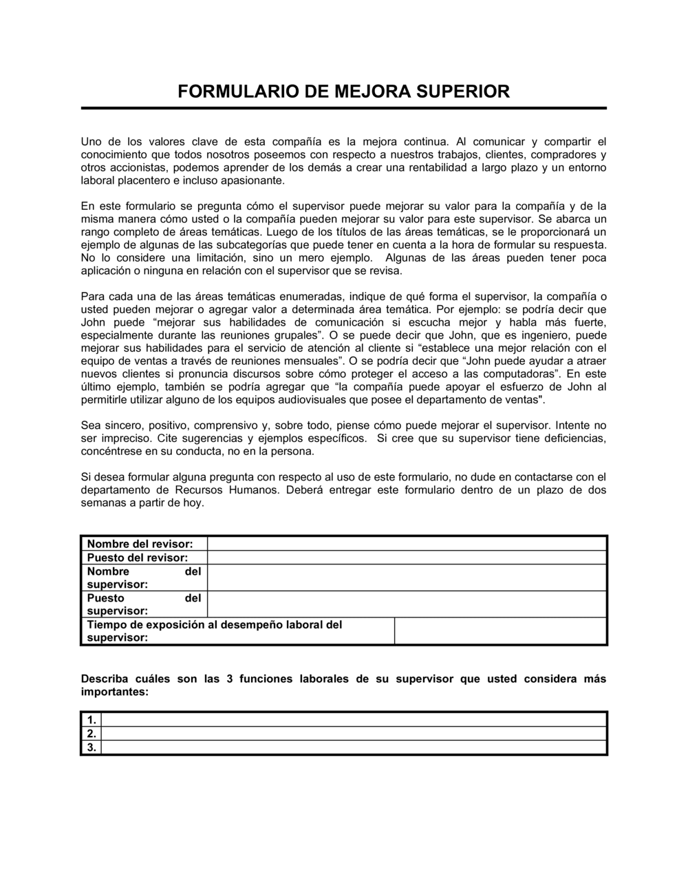 Business-in-a-Box's Formulario para mejoras de superiores