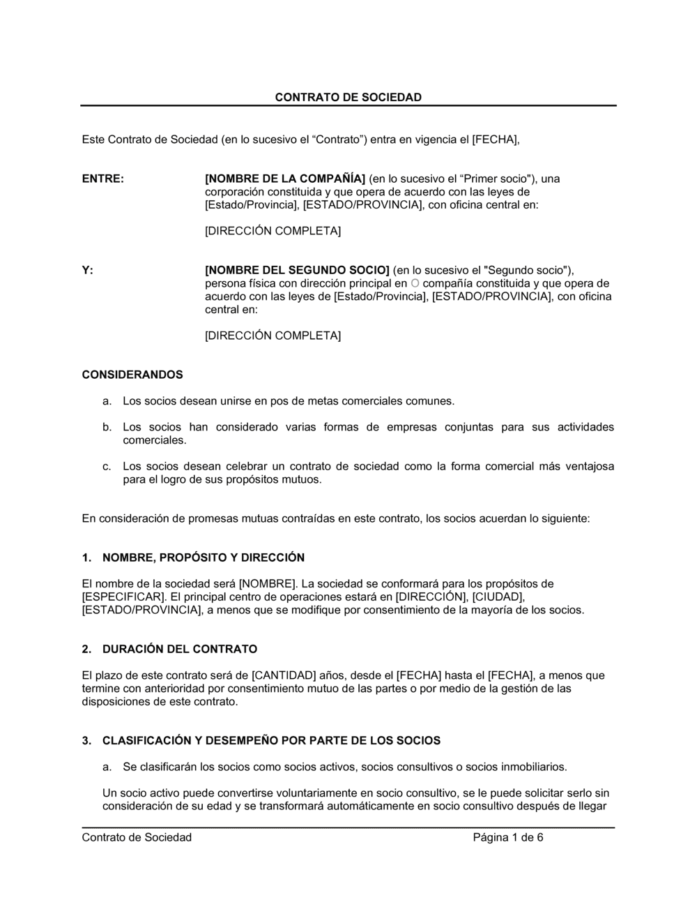 Business-in-a-Box's Formulario resumido para acuerdo de sociedad