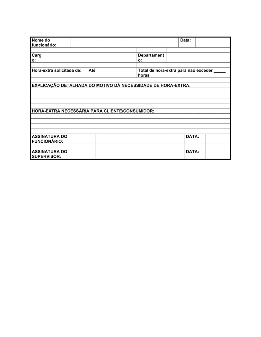 Business-in-a-Box's Formulário de Autorização de Tempo Extra
