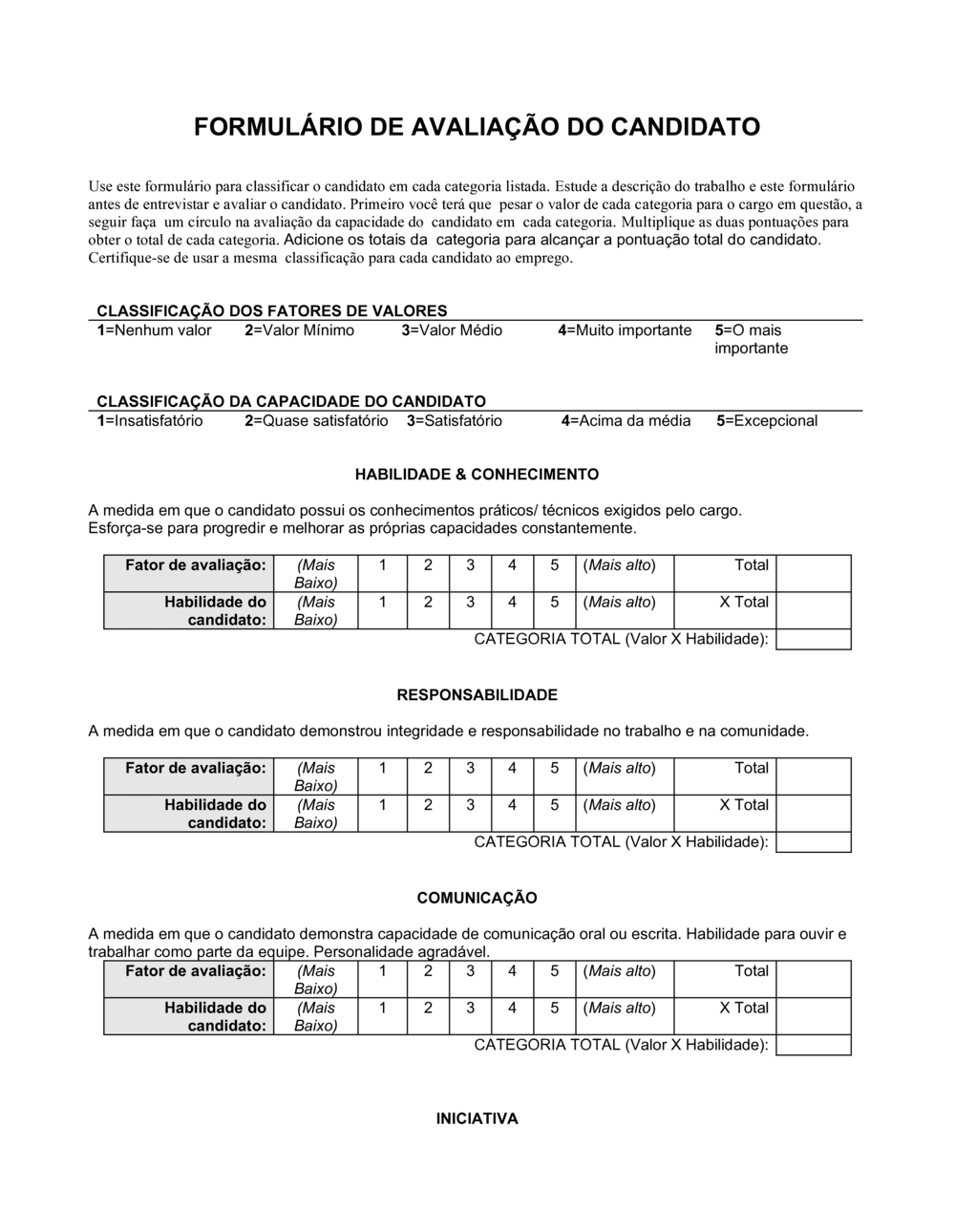 Business-in-a-Box's Formulário de Avaliação de Aplicante Avaliação