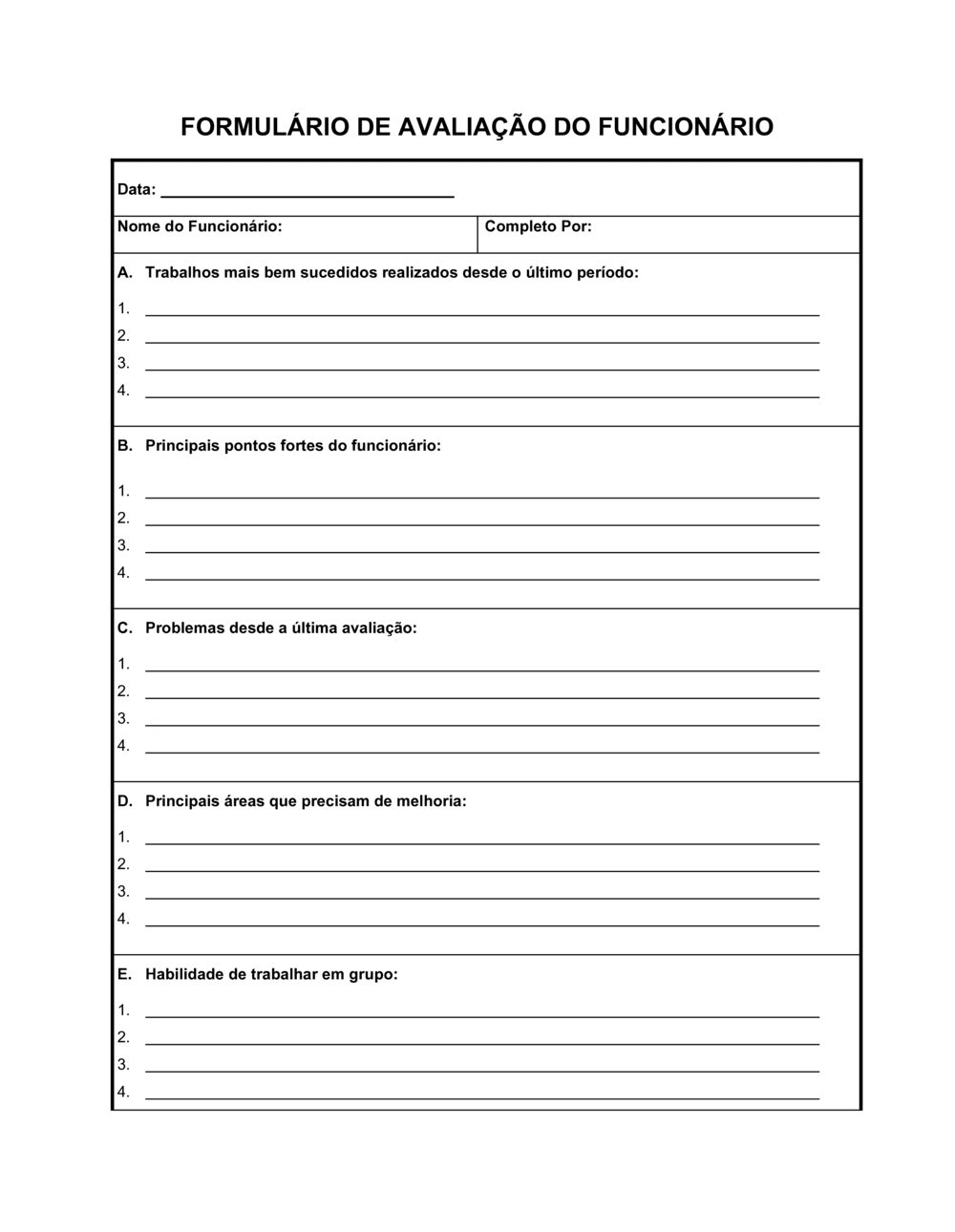 Business-in-a-Box's Formulário de Avaliação de Funcionário