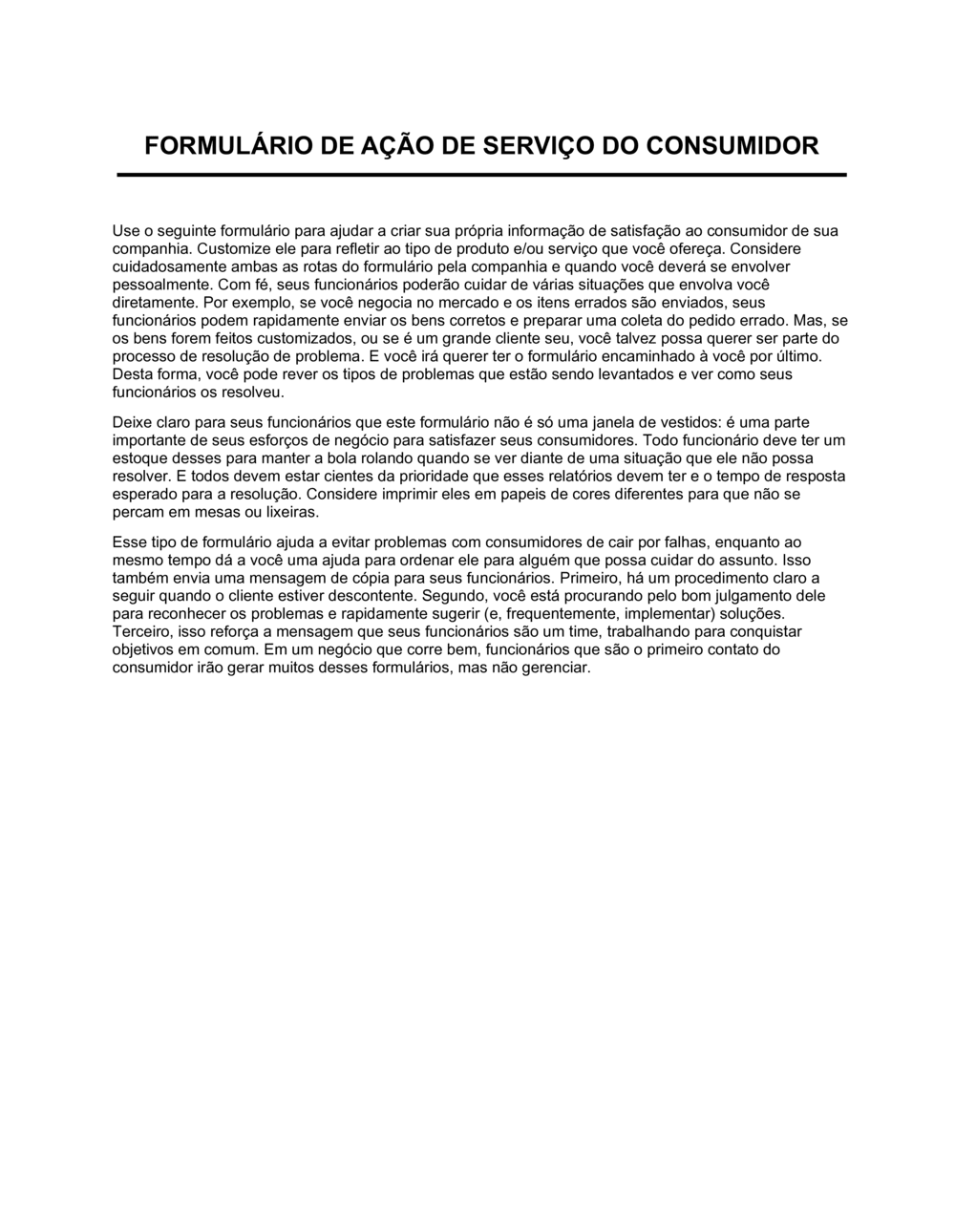 Business-in-a-Box's Formulário de Ação de Serviço de Consumidor