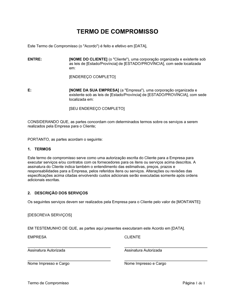 Business-in-a-Box's Formulário de Comprometimento