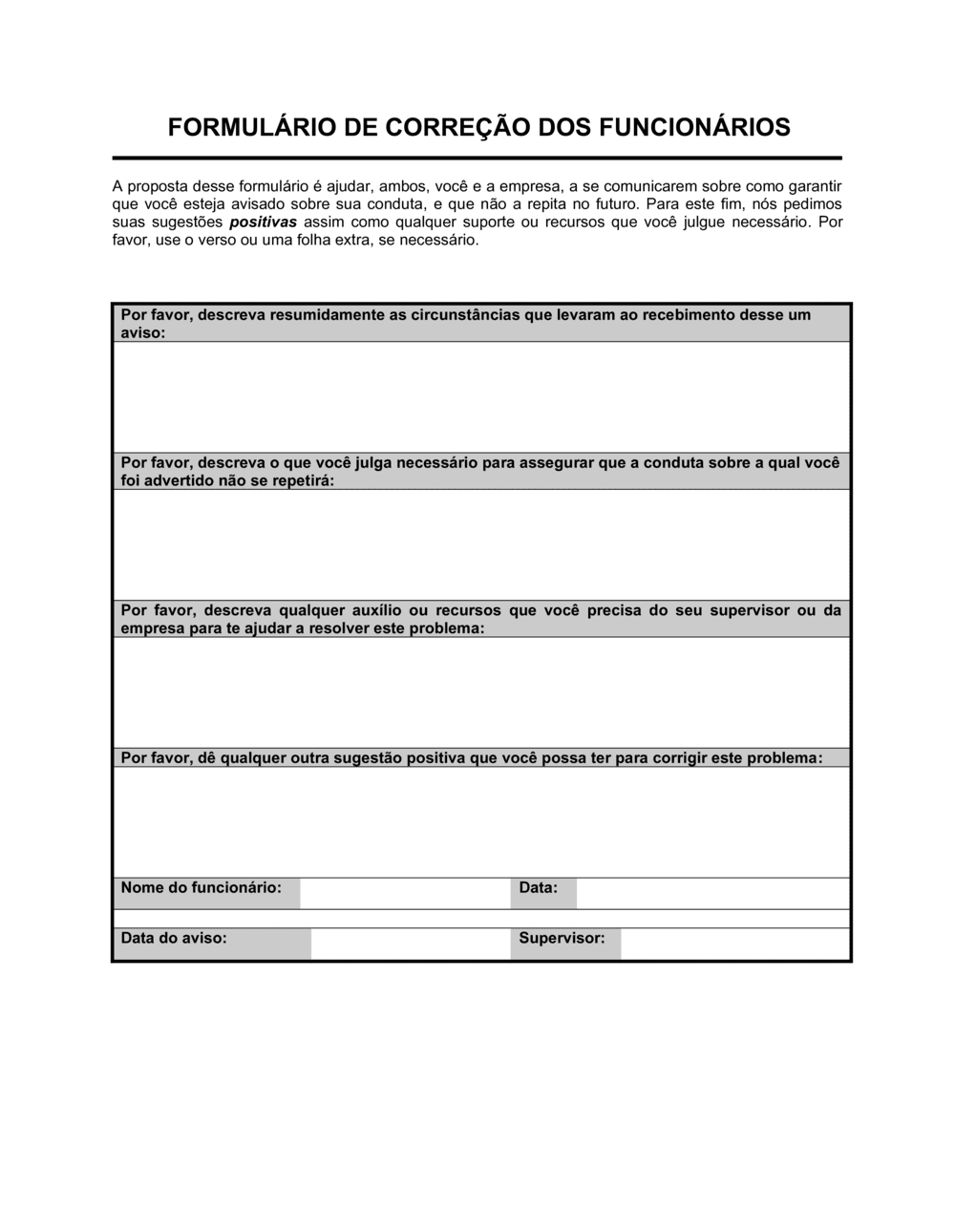 Business-in-a-Box's Formulário de Correção de Funcionário