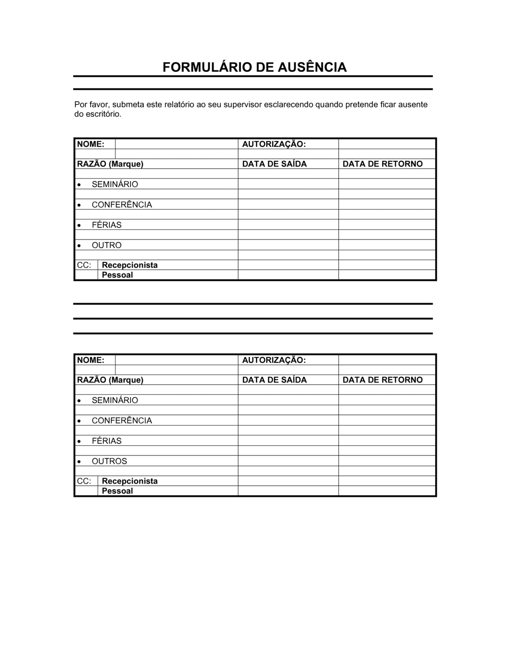 Business-in-a-Box's Formulário de Falta