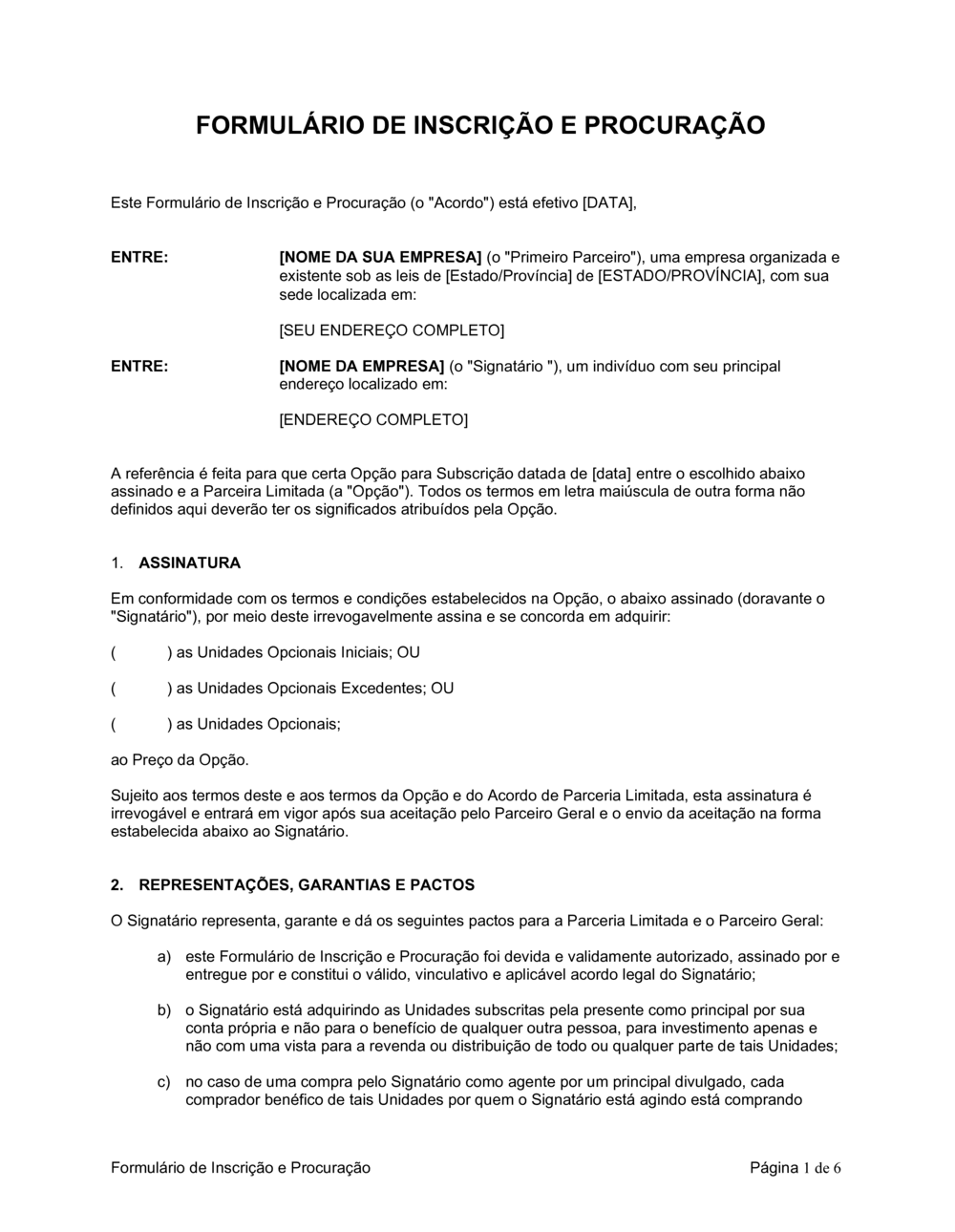 Business-in-a-Box's Formulário de Inscrição e Poder do Advogado