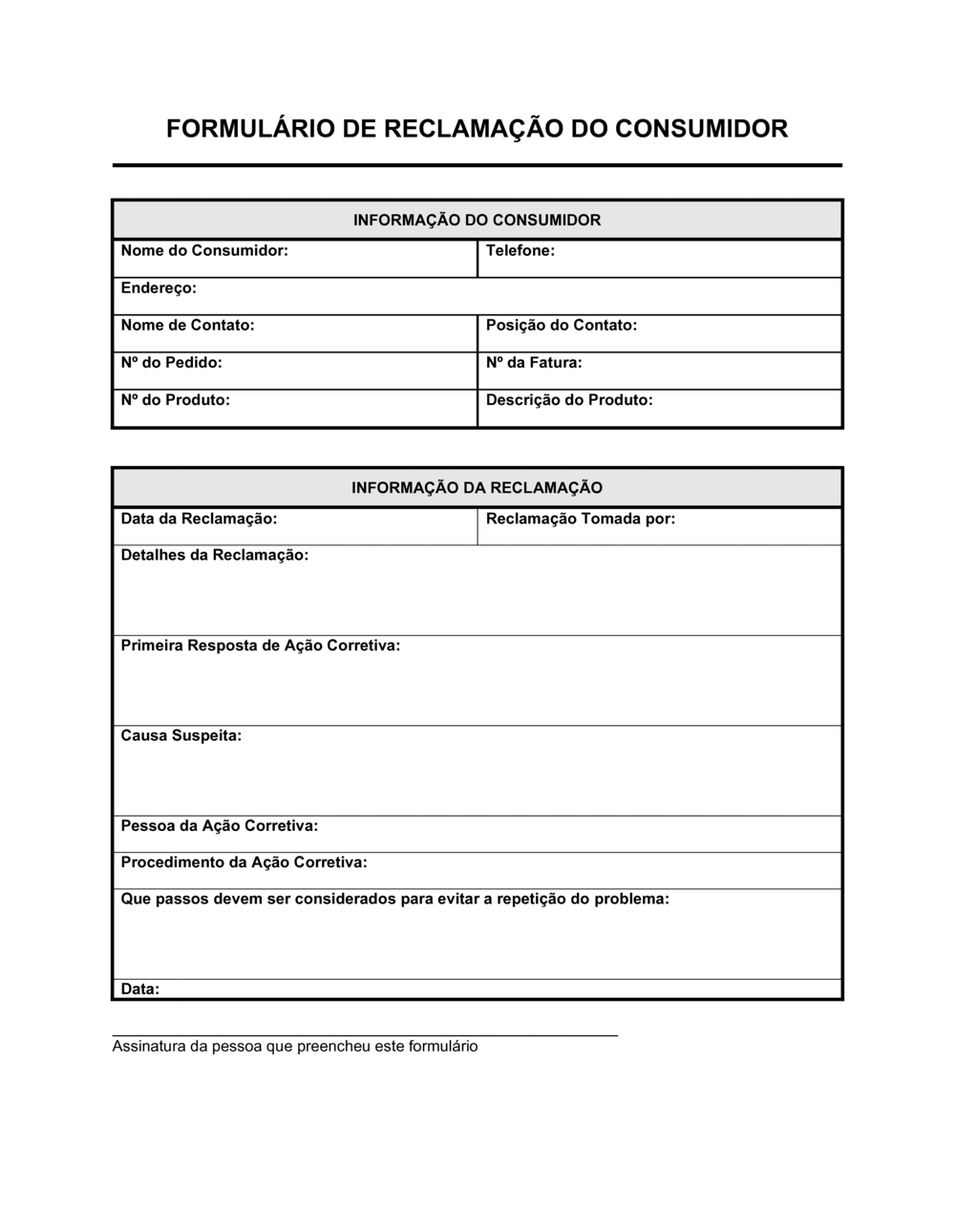 Business-in-a-Box's Formulário de Reclamação do Consumidor