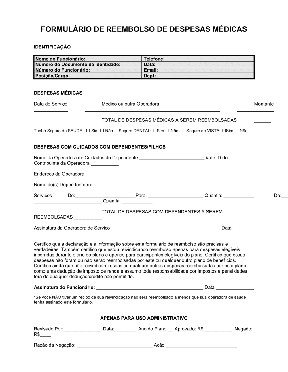 Business-in-a-Box's Formulário de Reembolso Gastos Médicos