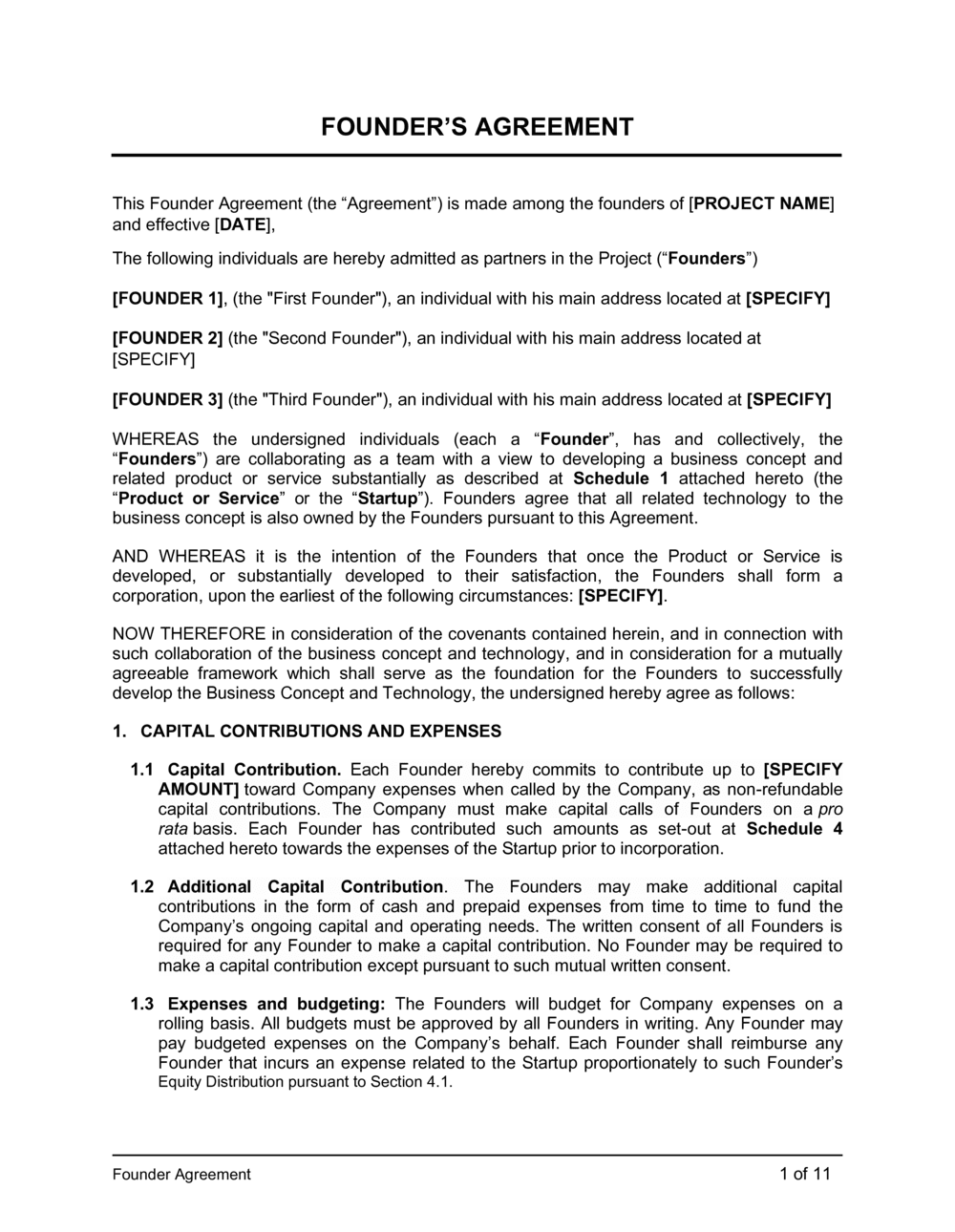 Founders Agreement Template  by Business-in-a-Box™ Throughout startup founders agreement template