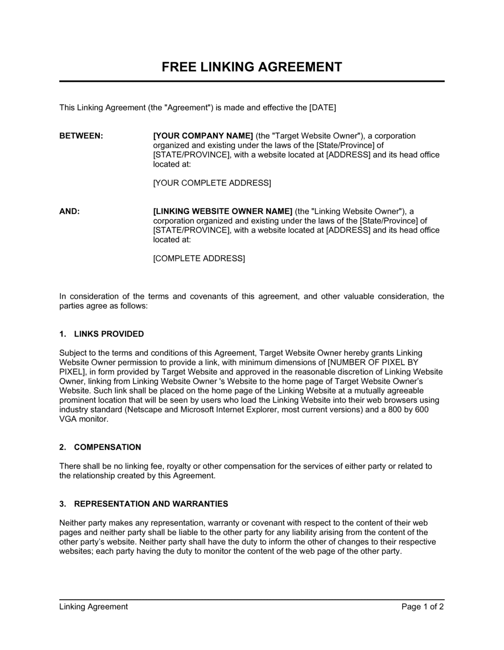 Business-in-a-Box's Free Linking Agreement Template