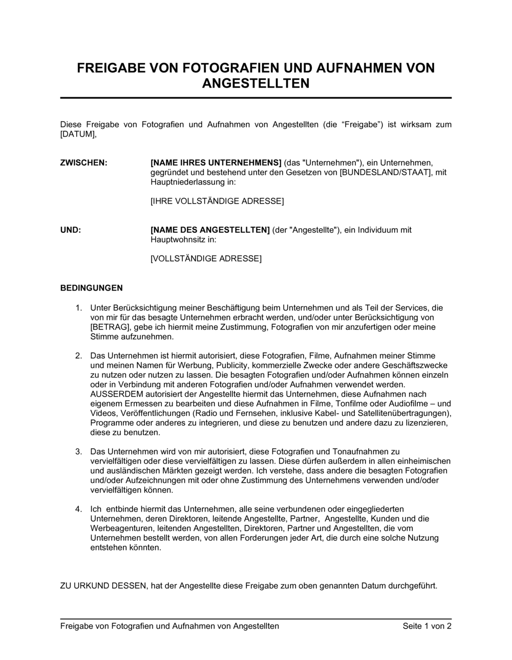 Business-in-a-Box's Freigabe von Fotografien und Aufnahmen von Angestellten