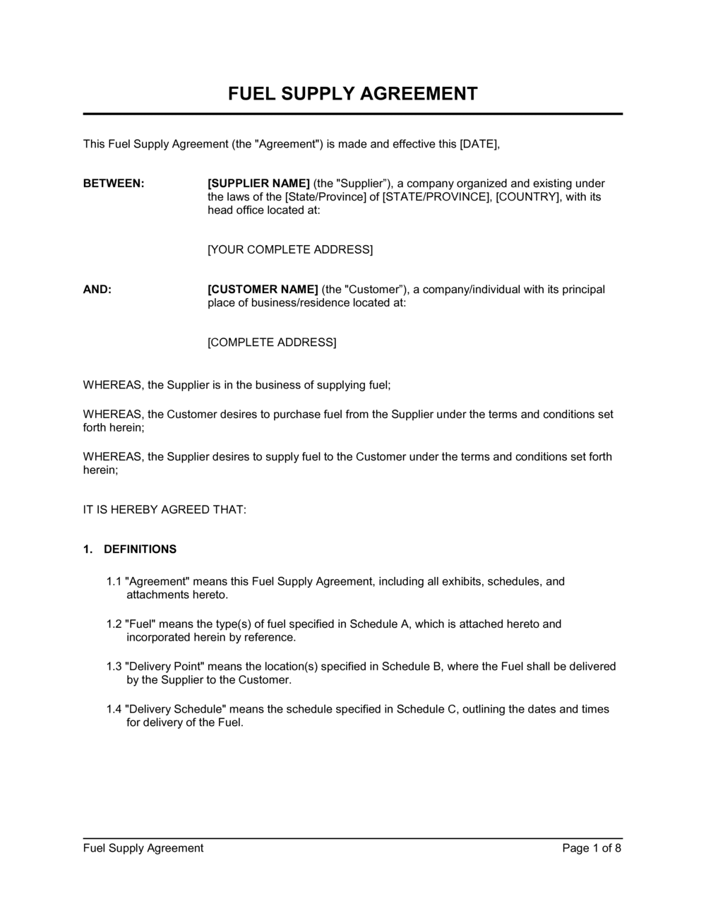 Business-in-a-Box's Fuel Supply Agreement Template