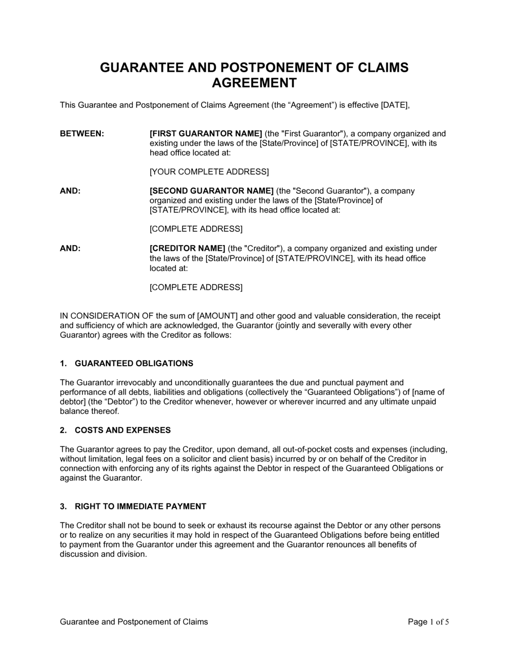 Business-in-a-Box's Garantia e Adiação de Ações