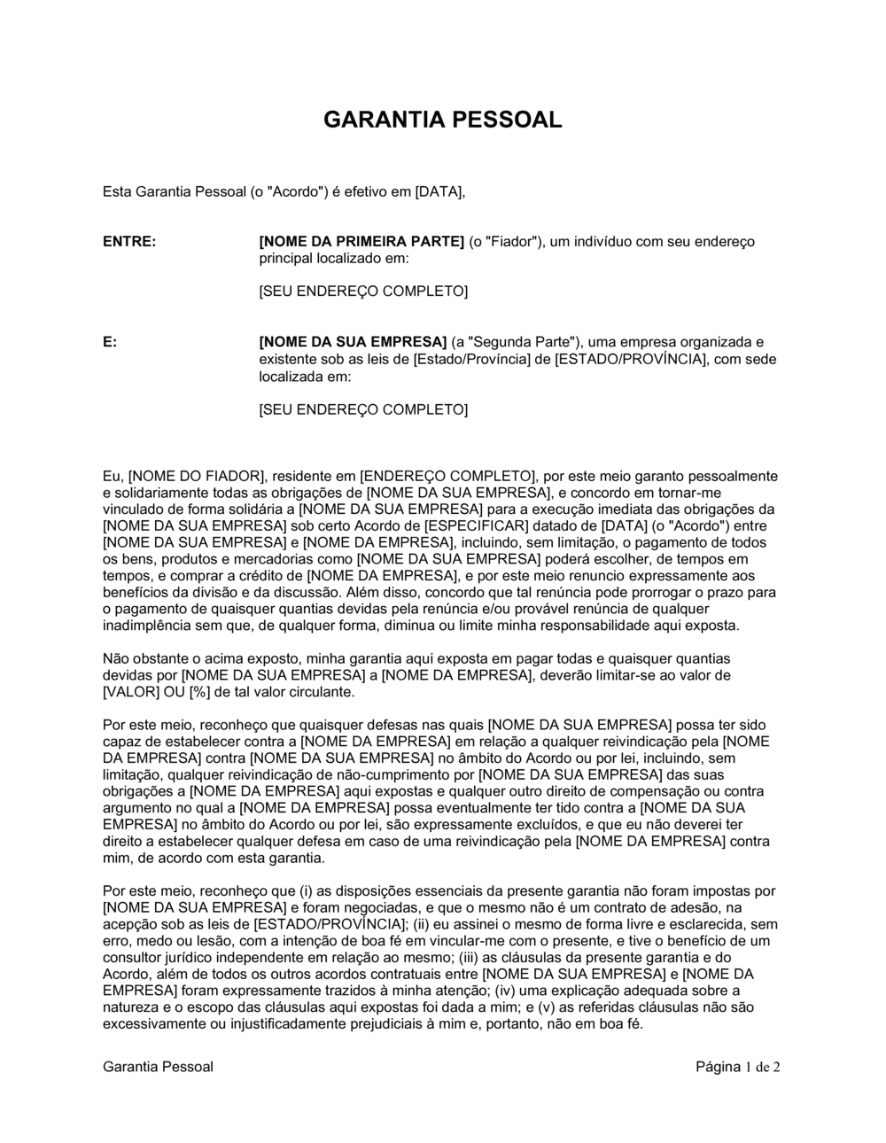 Business-in-a-Box's Garantia Pessoal