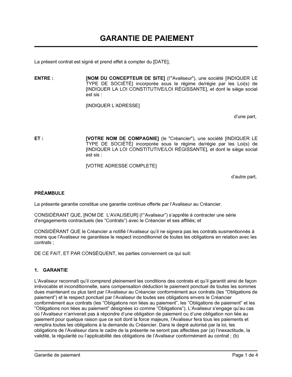 Business-in-a-Box's Garantie de paiement