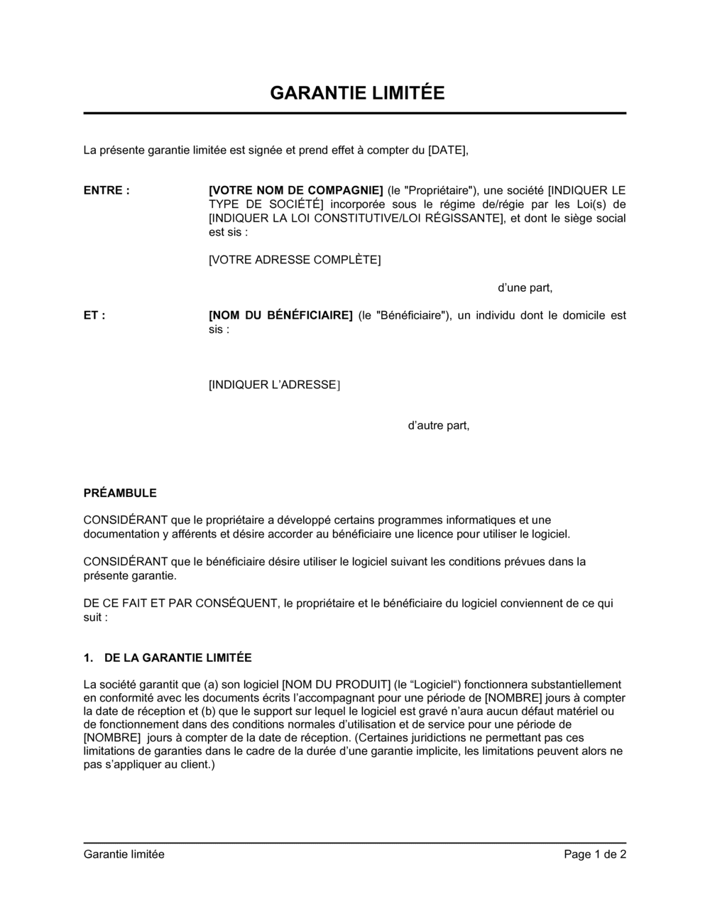 Business-in-a-Box's Garantie limitée