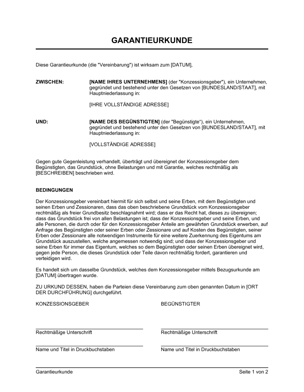 Business-in-a-Box's Garantieurkunde