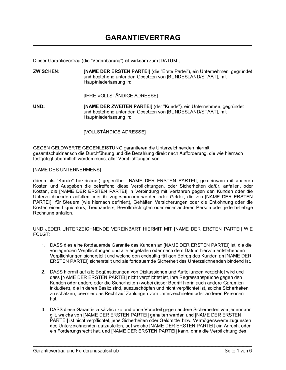 Business-in-a-Box's Garantievertrag und Forderungsaufschub