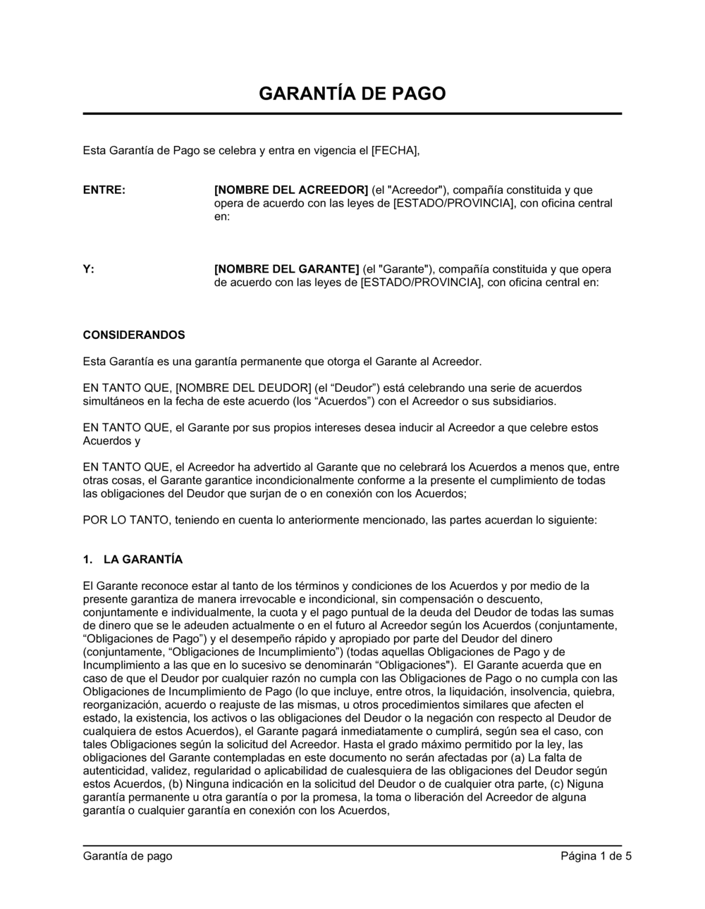 Business-in-a-Box's Garantía de pago