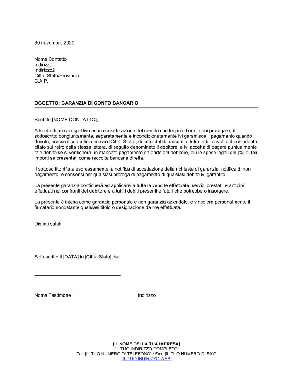 Business-in-a-Box's Garanzia di conto bancario