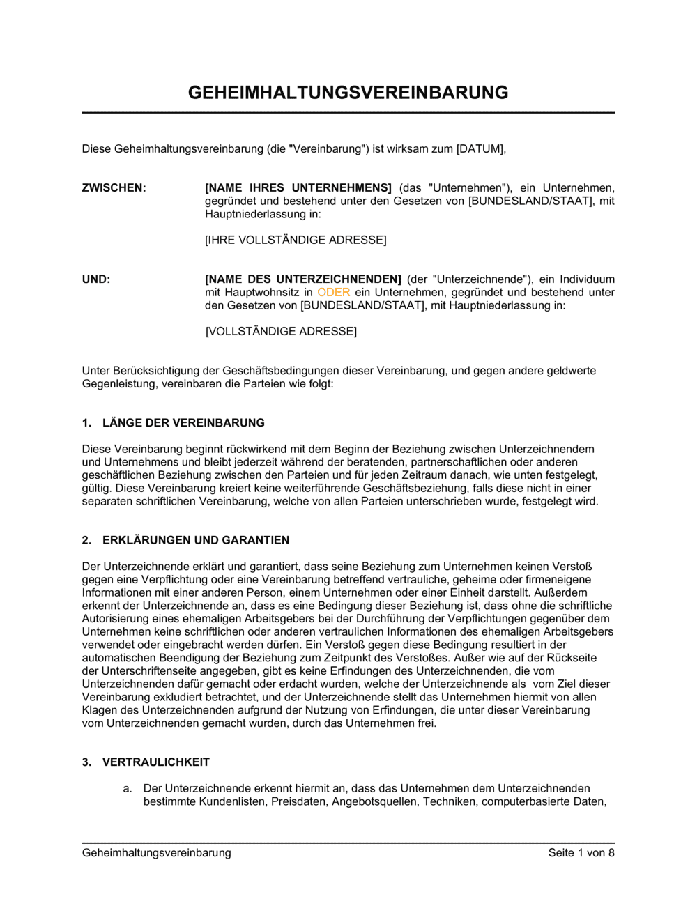 Business-in-a-Box's Geheimhaltungsvereinbarung 1