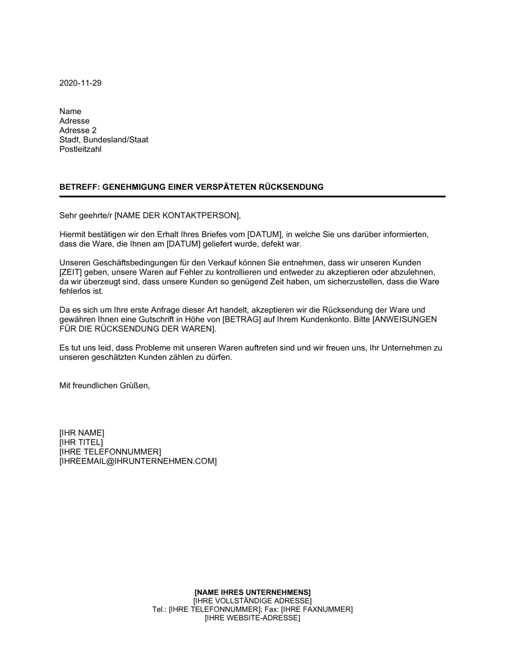 Business-in-a-Box's Genehmigung einer verspäteten Rücksendung