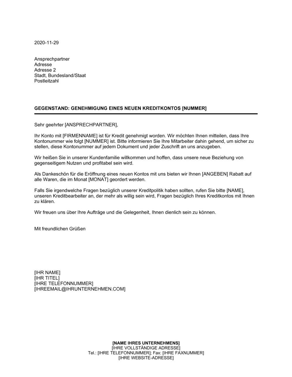 Business-in-a-Box's Genehmigung eines neuen Kreditkontos