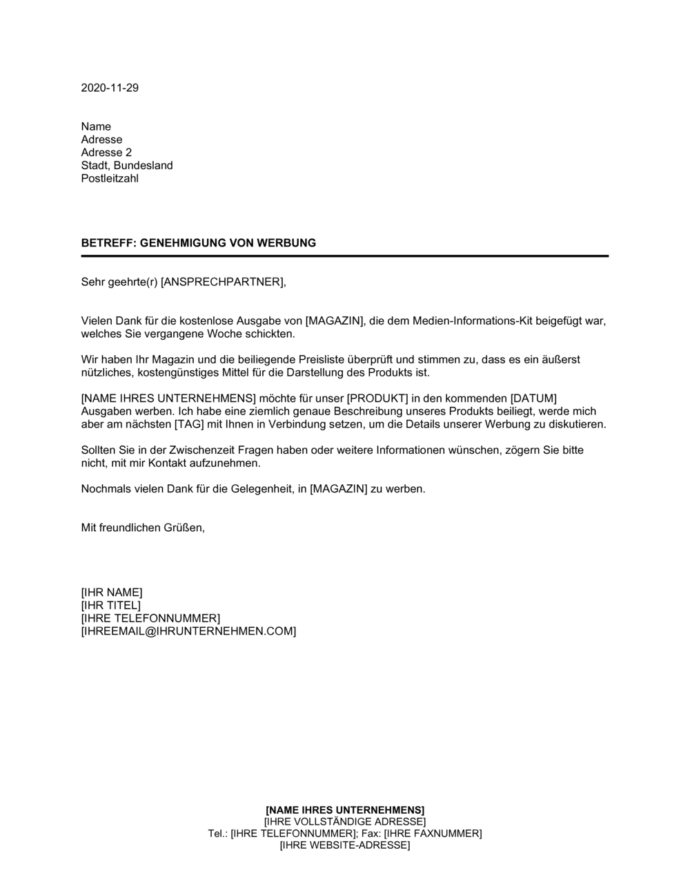 Business-in-a-Box's Genehmigung von Werbung