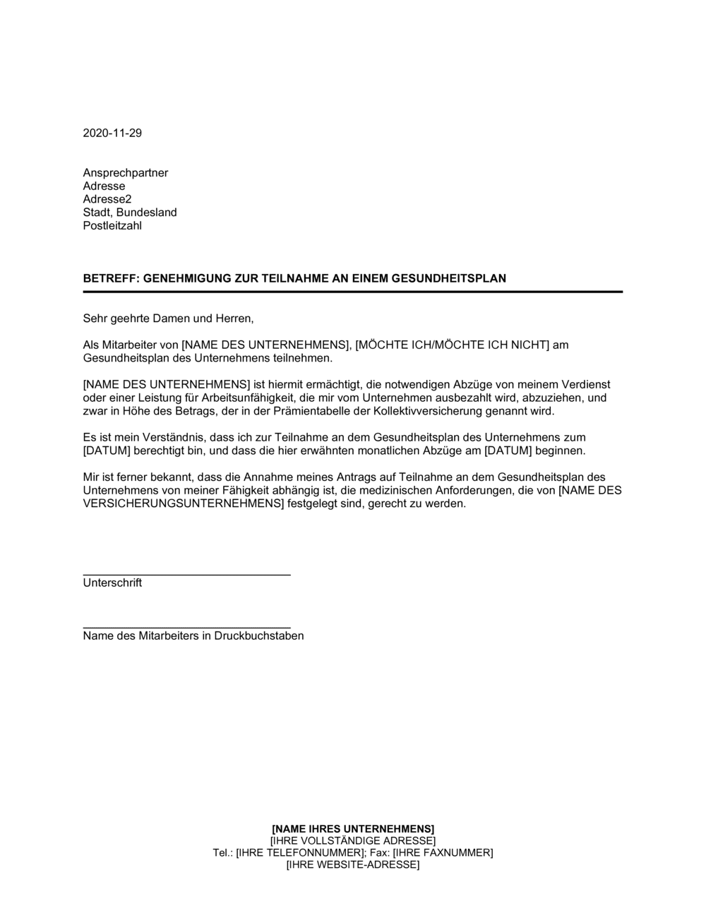 Business-in-a-Box's Genehmigung zur Teilnahme an einem Gesundheitsplan