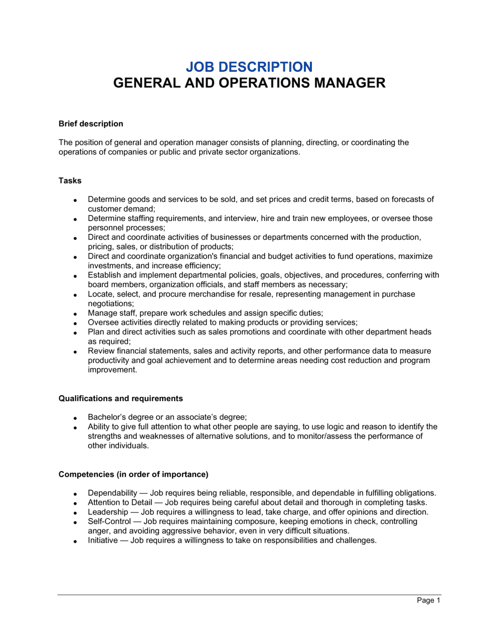 General And Operations Manager Job Description Template By Business 